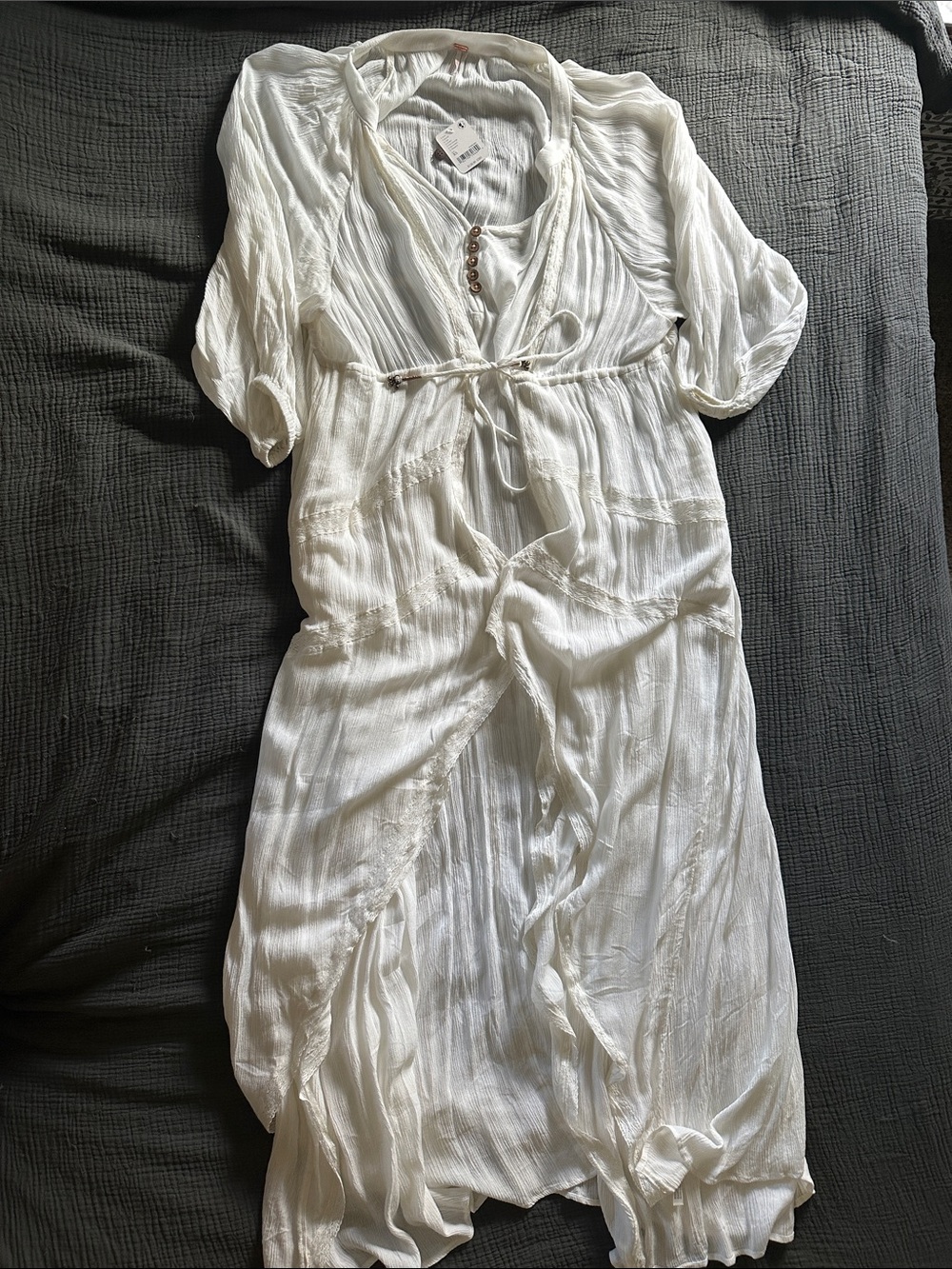 Free People White Sheer Tie-Waist Duster Robe